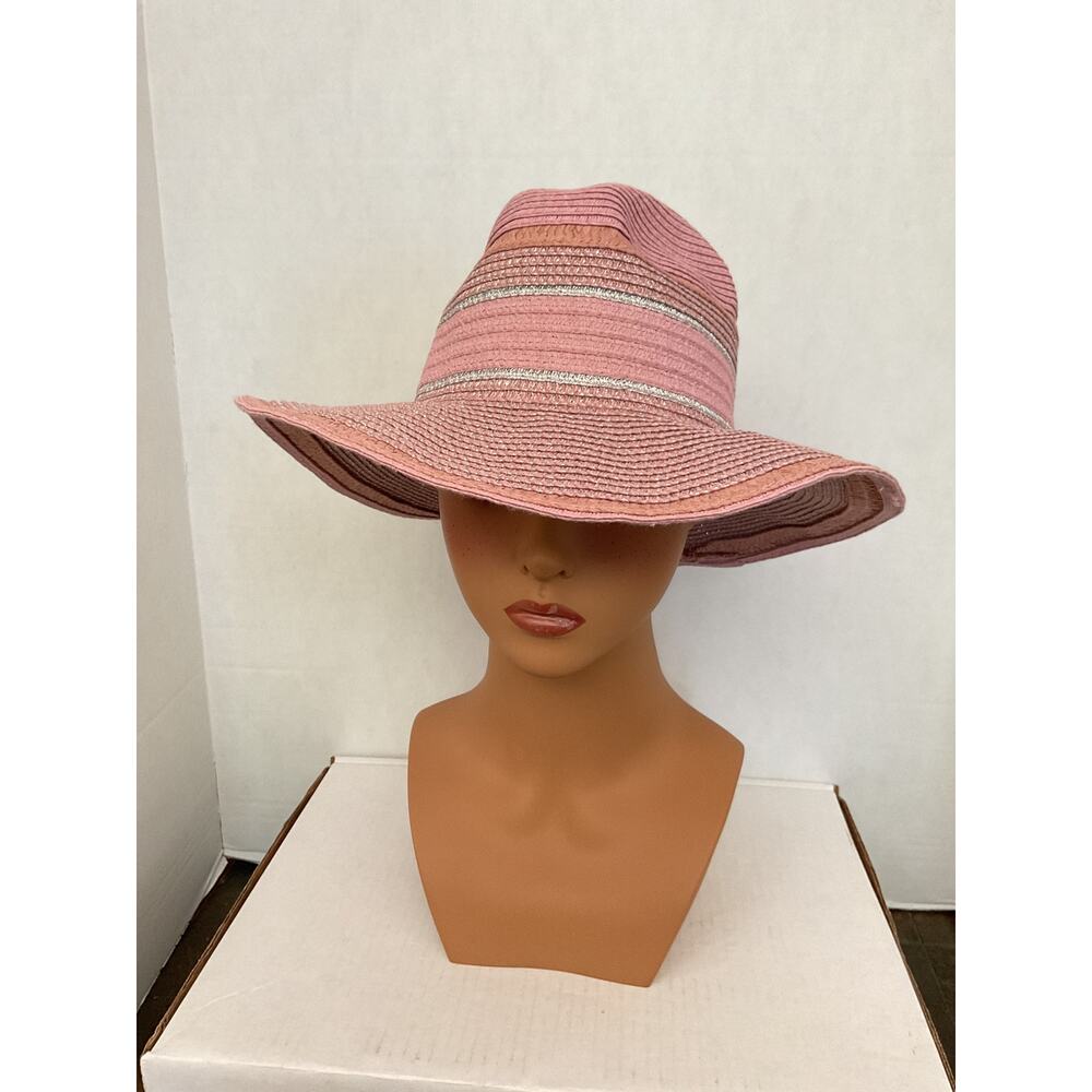 Art Class Straw like Sun Hat - Soft Pink and Silver -0ne Size